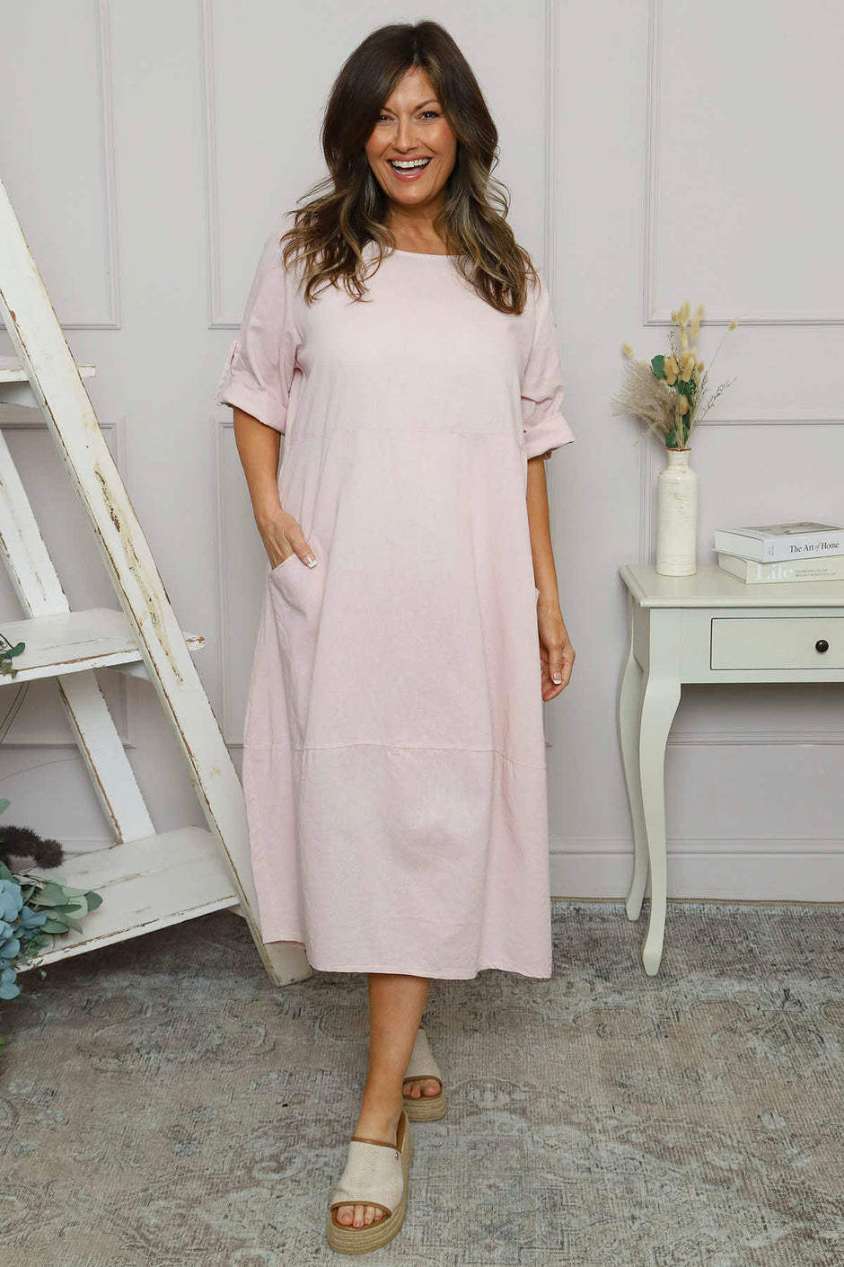 Penelope Pocket Linen Dress Pink