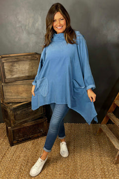 Frankie Hooded Needlecord Top Blue