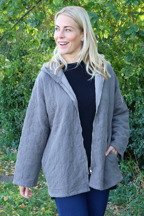 Colleen Cotton Zip Hooded Jacket Mocha - Image 1