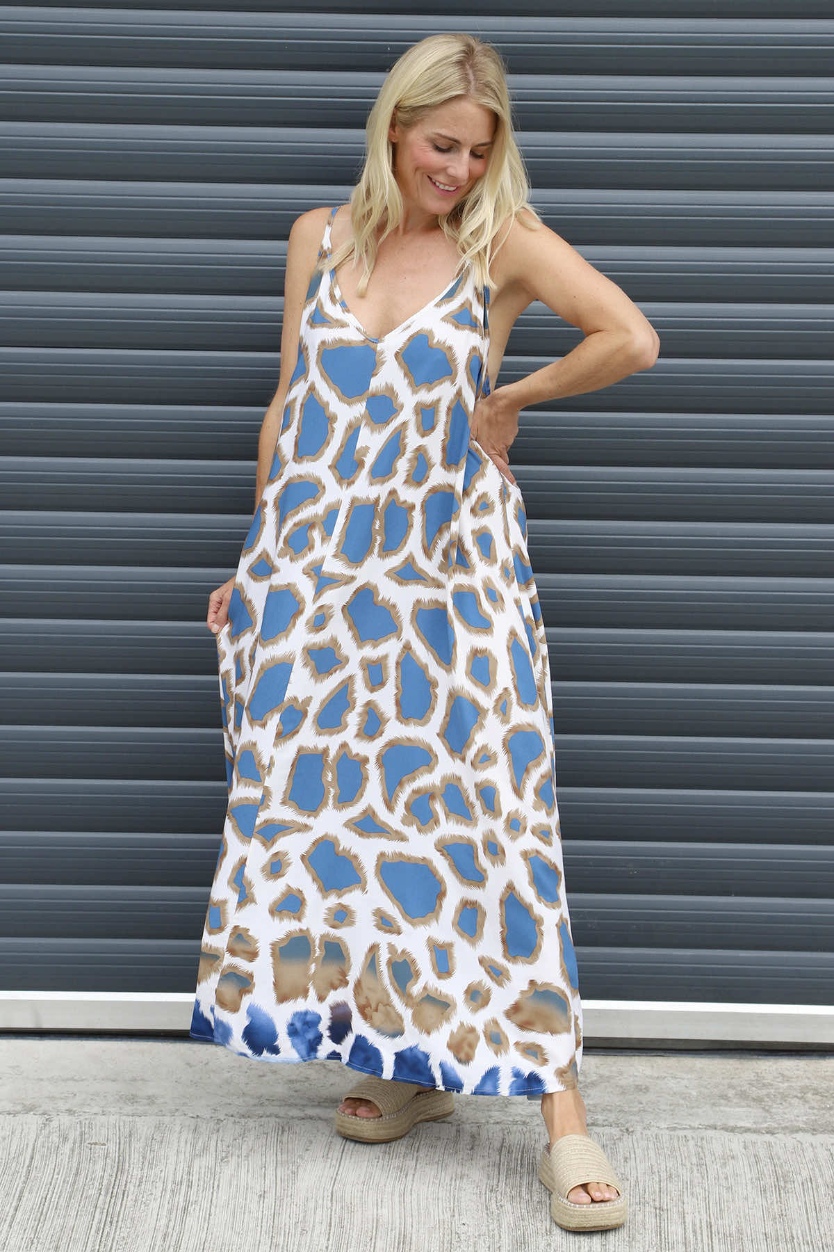 Tempany Print Strap Dress Blue