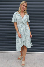 Etienne Floral Wrap Dress Sage Green Sage Green - Etienne Floral Wrap Dress Sage Green