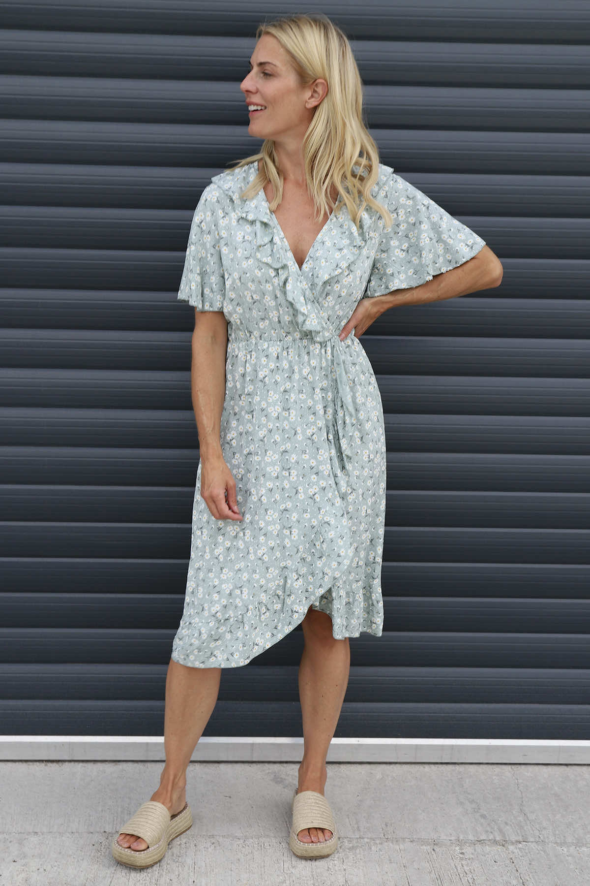 Etienne Floral Wrap Dress Sage Green