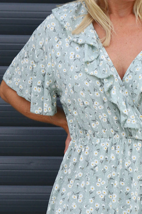 Etienne Floral Wrap Dress Sage Green - Image 3