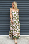 Tempany Print Strap Dress Khaki