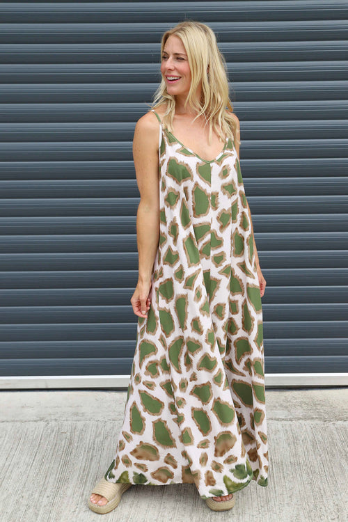 Tempany Print Strap Dress Khaki - Image 3