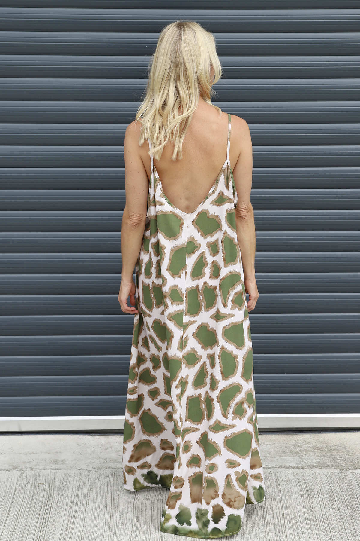 Tempany Print Strap Dress Khaki