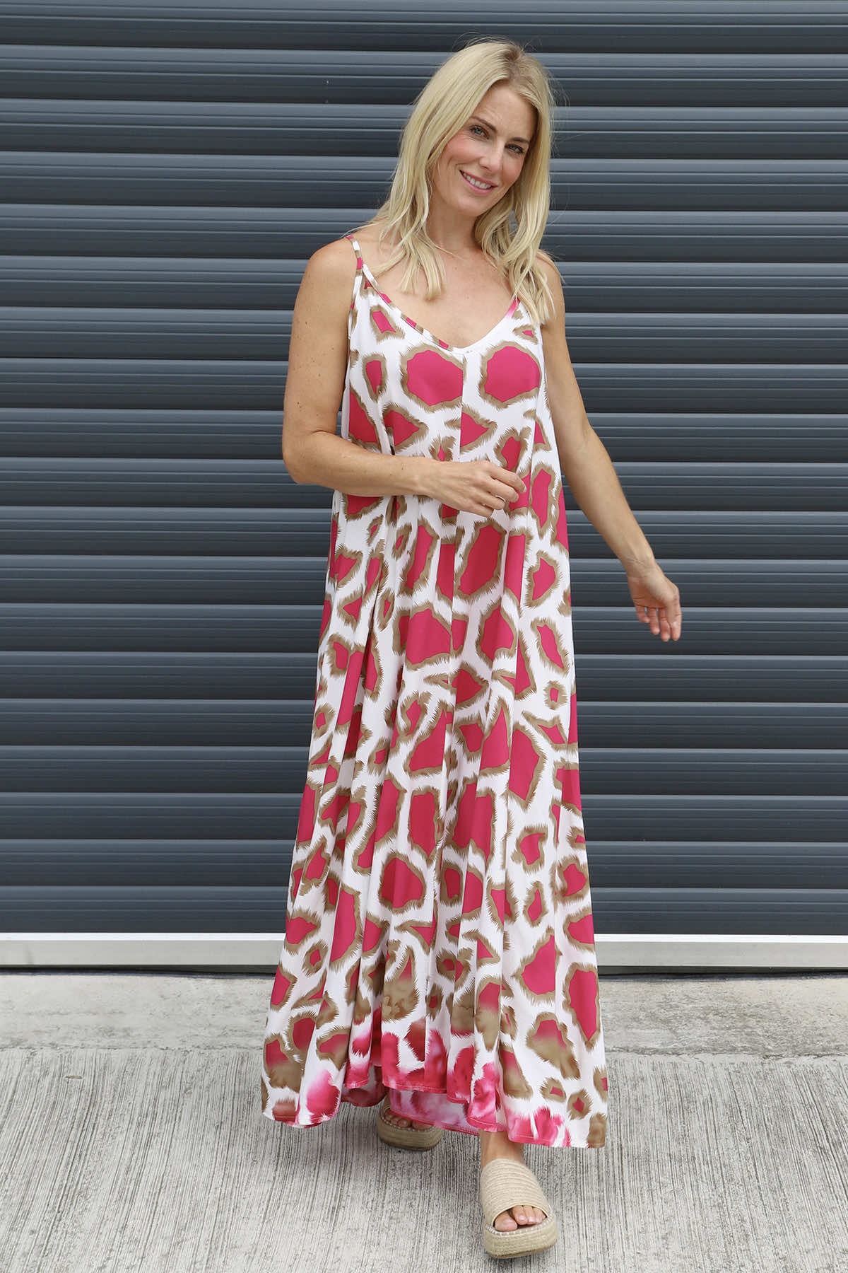 Tempany Print Strap Dress Fuchsia