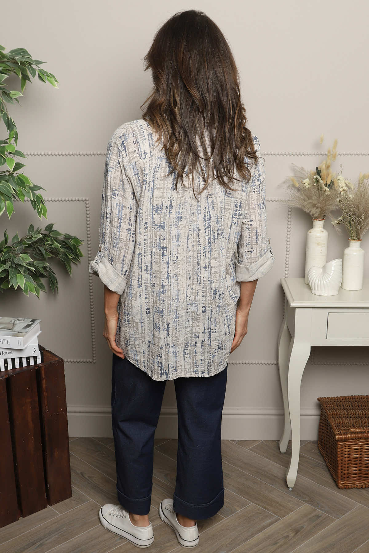 Glenna Print Cotton Top Stone
