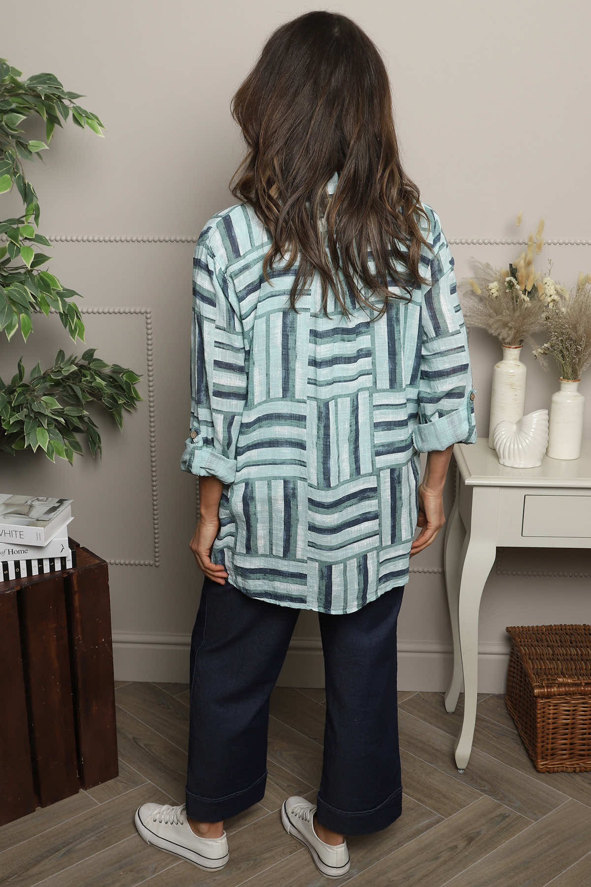 Glenna Pattern Cotton Top Sage Green