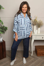 Glenna Pattern Cotton Top Blue Blue - Glenna Pattern Cotton Top Blue