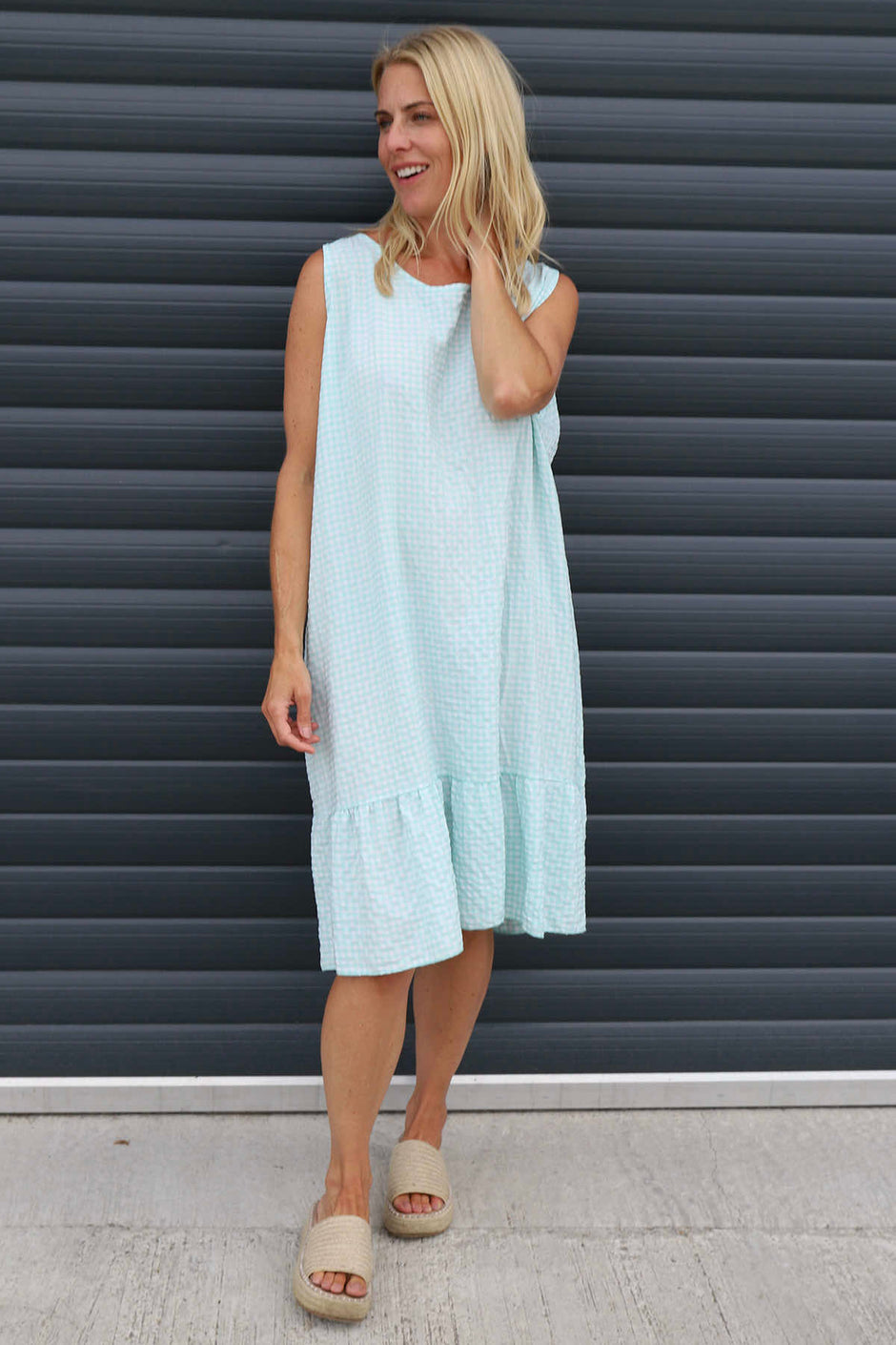 Imani Sleeveless Gingham Dress Mint
