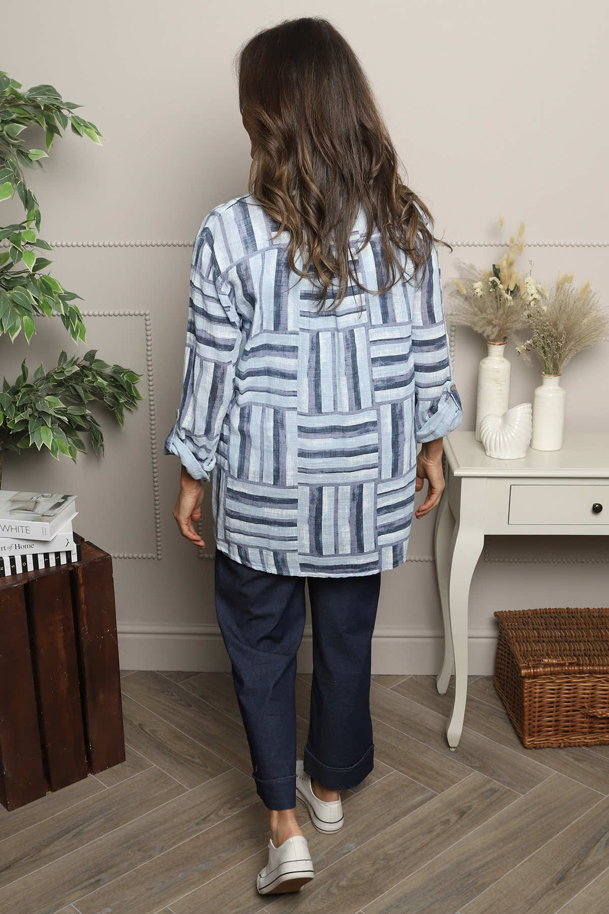 Glenna Pattern Cotton Top Blue