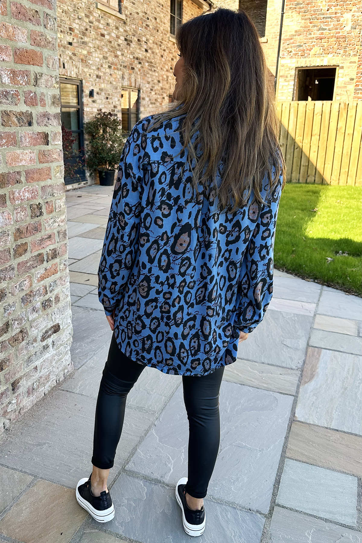 Rosabel Leopard Print Cotton Shirt Blue