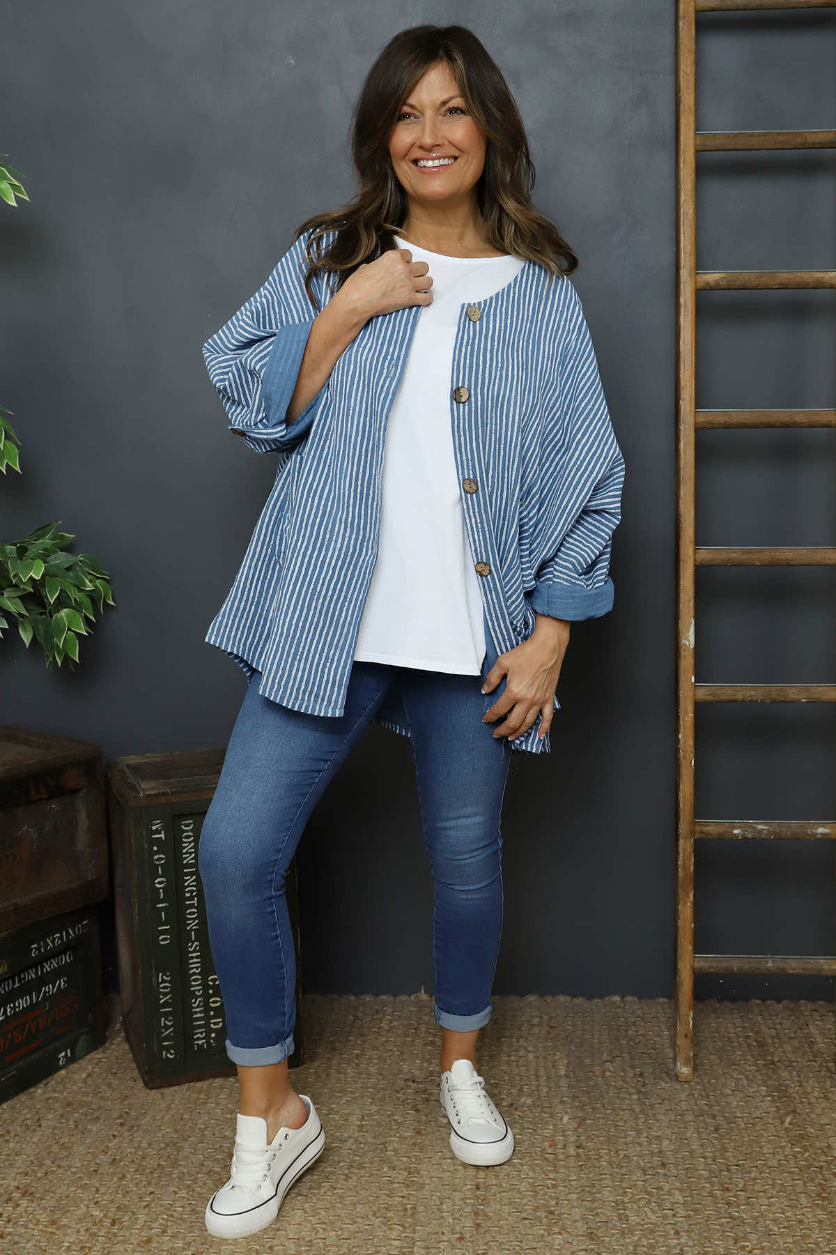 Carlota Stripe Linen Jacket Blue