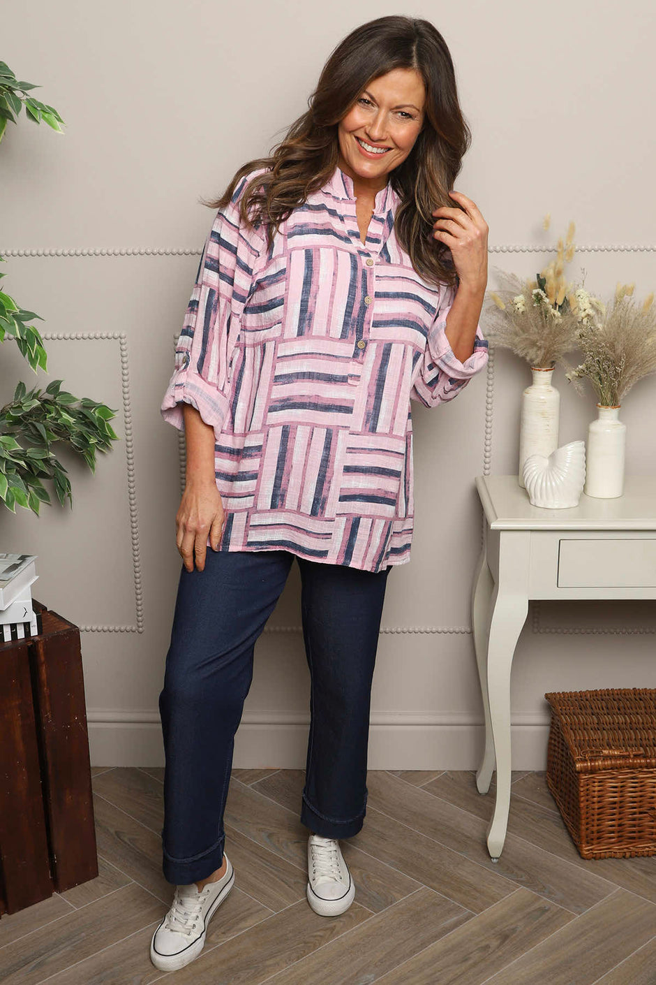Glenna Pattern Cotton Top Pink
