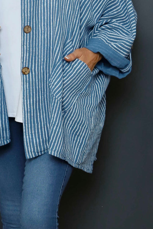 Carlota Stripe Linen Jacket Blue - Image 3