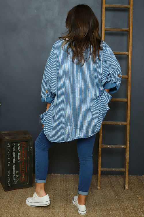 Carlota Stripe Linen Jacket Blue - Image 4