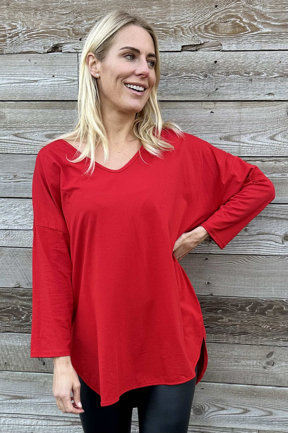 Billie V-Neck Cotton Top Red