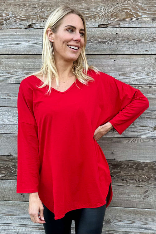 Billie V-Neck Cotton Top Red - Image 3