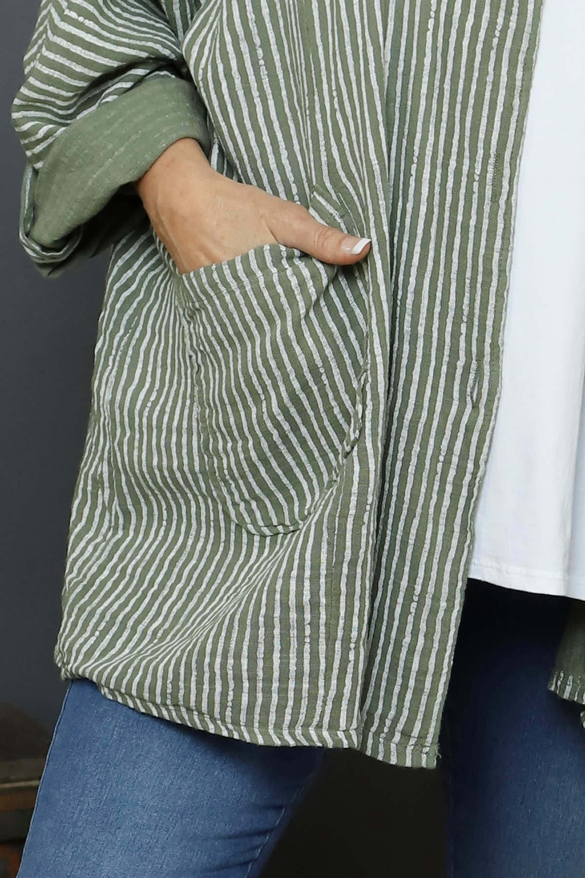 Carlota Stripe Linen Jacket Khaki