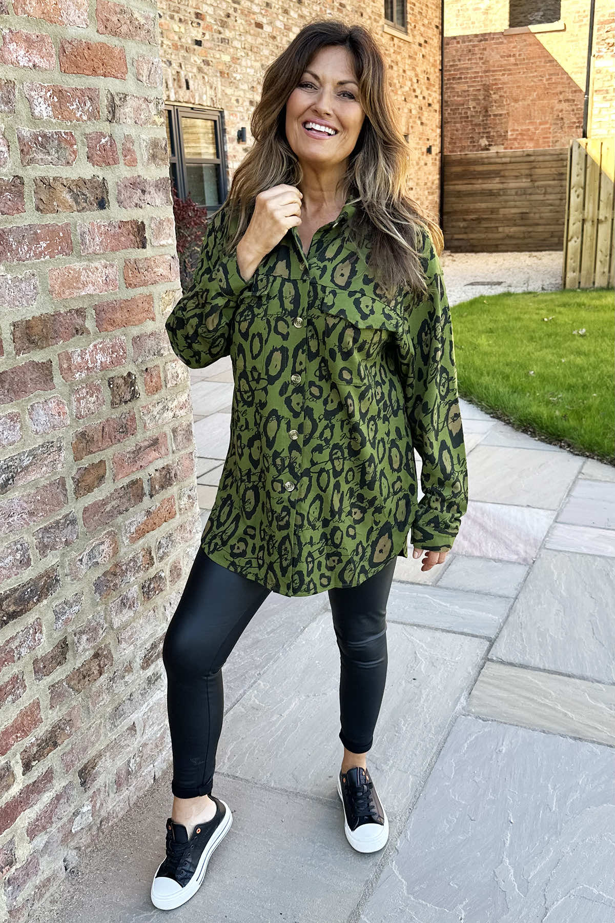 Rosabel Leopard Print Cotton Shirt Olive