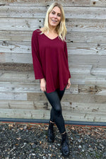 Billie V-Neck Cotton Top Wine Wine - Billie V-Neck Cotton Top Wine