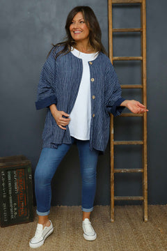 Carlota Stripe Linen Jacket Navy