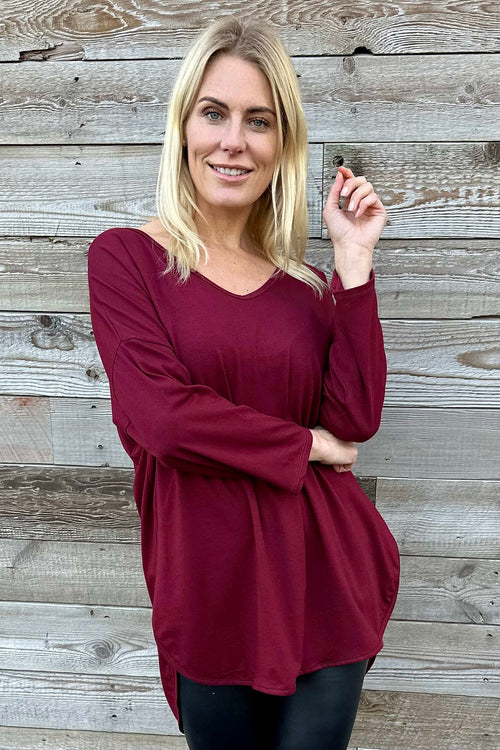 Billie V-Neck Cotton Top Wine - Image 3