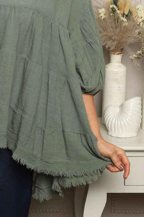 Bingham Tiered Cotton Top Khaki - Image 3
