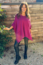 Ellie V-Neck Poncho Jumper Purple Purple - Ellie V-Neck Poncho Jumper Purple