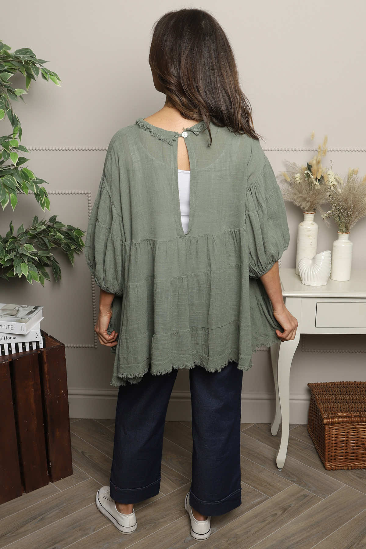 Bingham Tiered Cotton Top Khaki