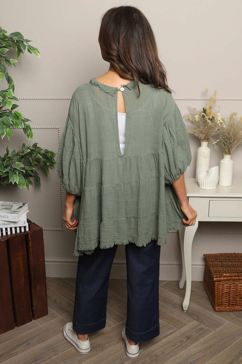 Bingham Tiered Cotton Top Khaki - Image 4