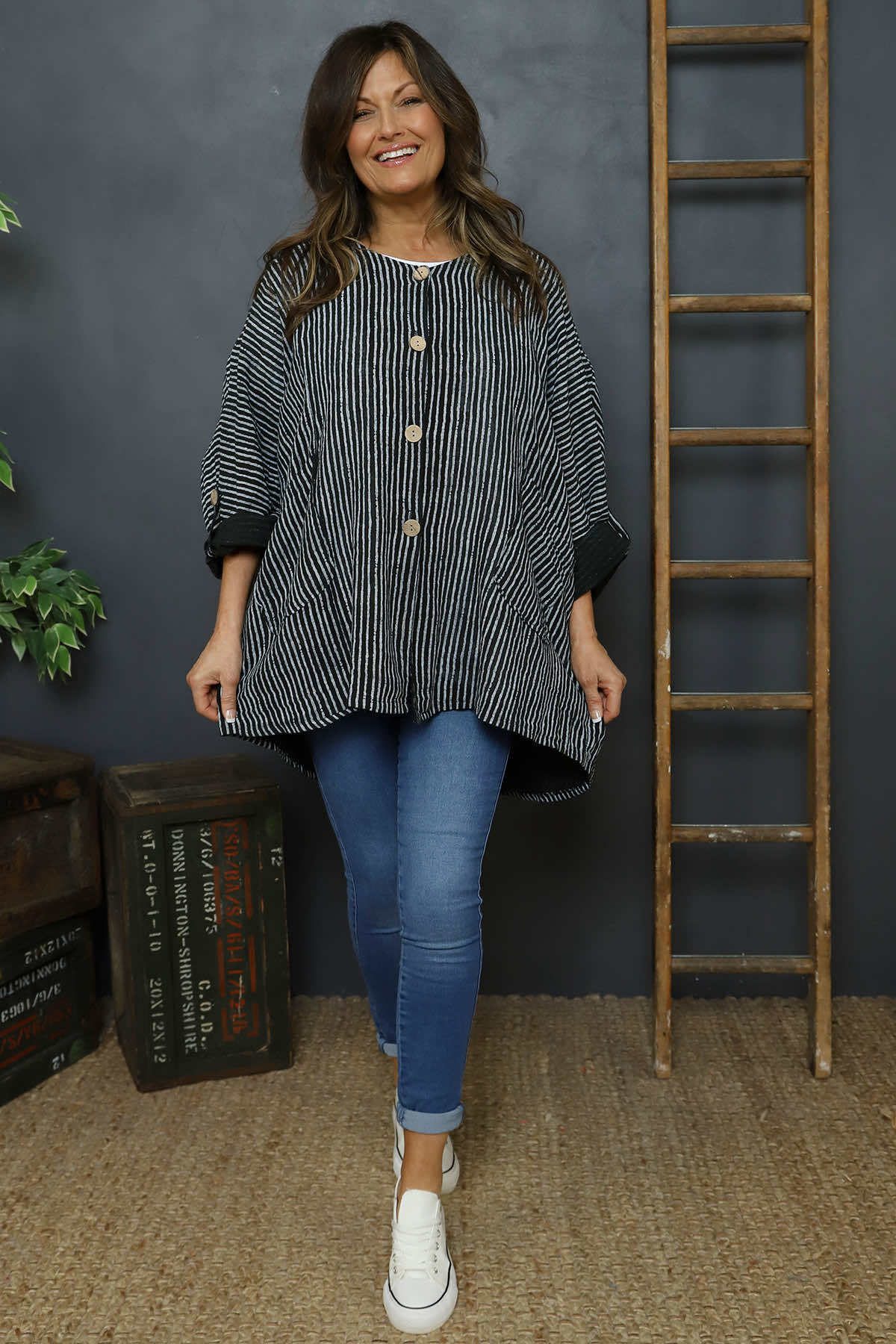 Carlota Stripe Linen Jacket Black