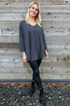 Billie V-Neck Cotton Top Charcoal