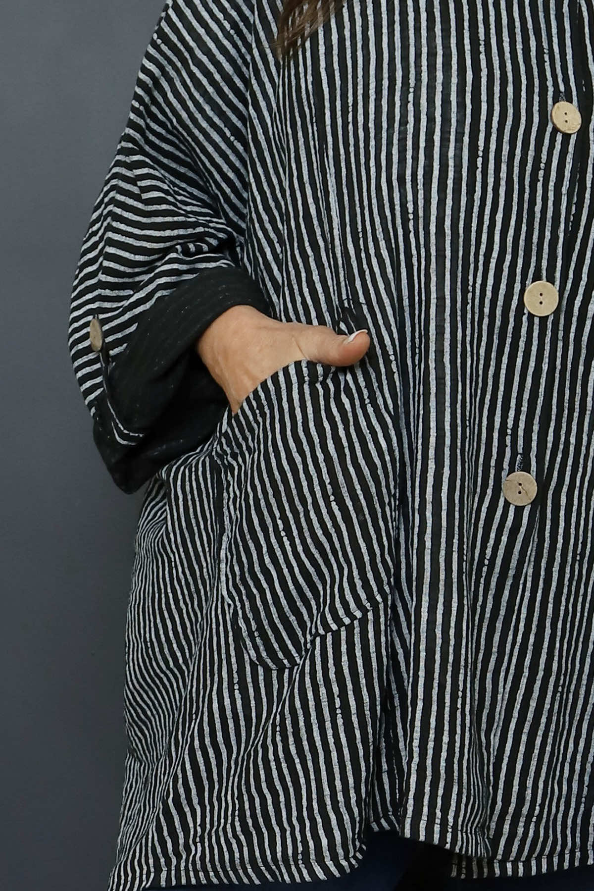 Carlota Stripe Linen Jacket Black
