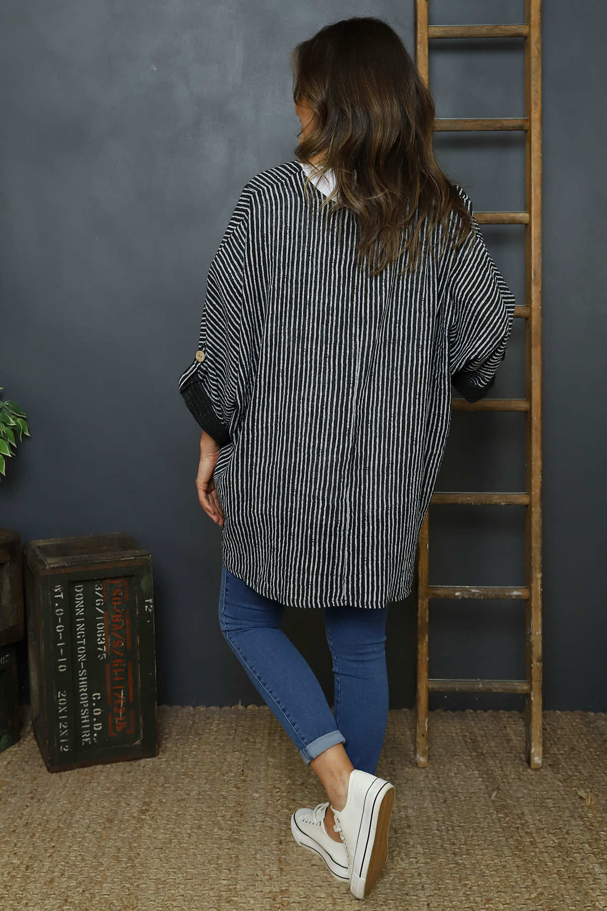Carlota Stripe Linen Jacket Black