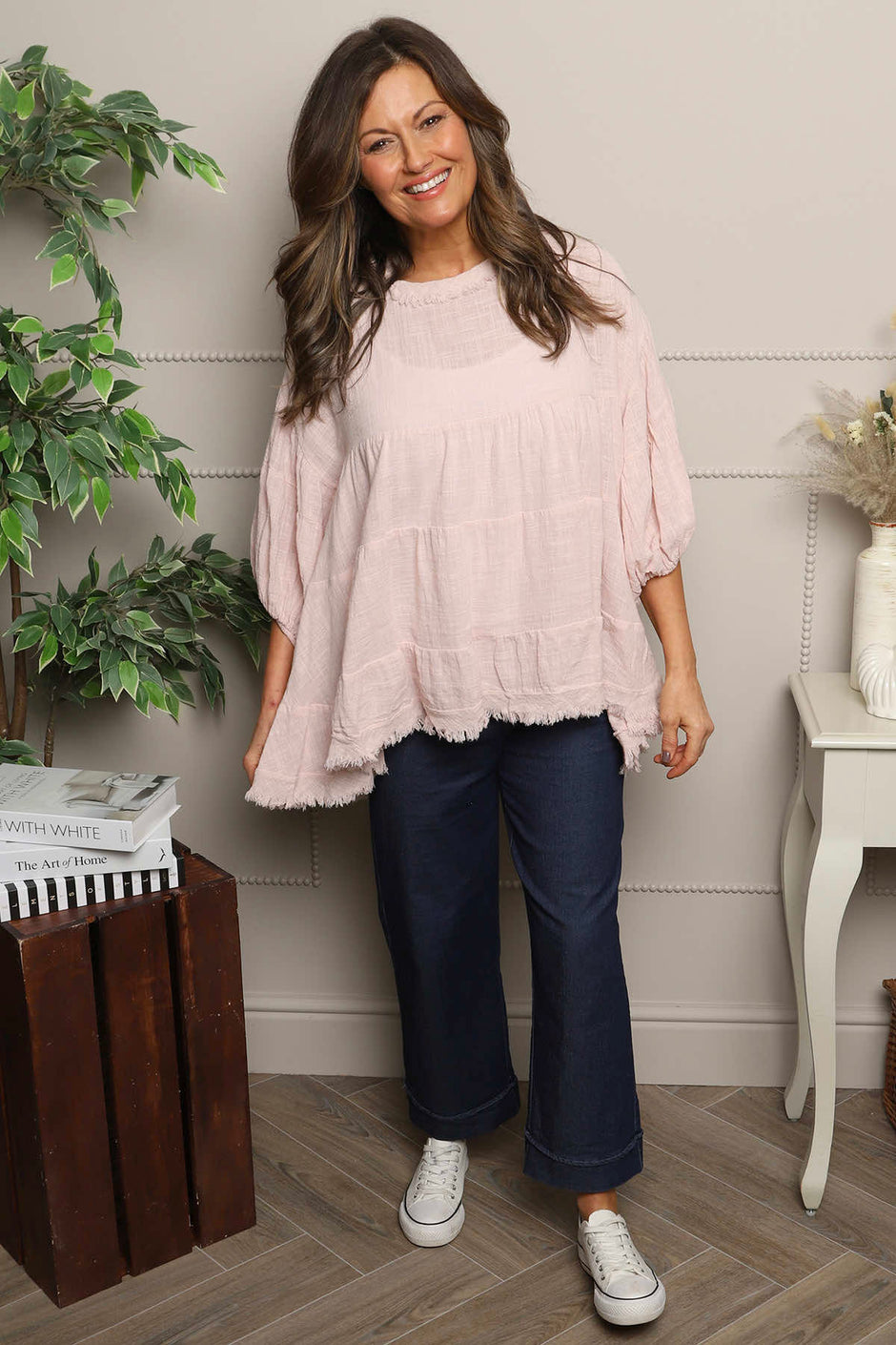 Bingham Tiered Cotton Top Pink