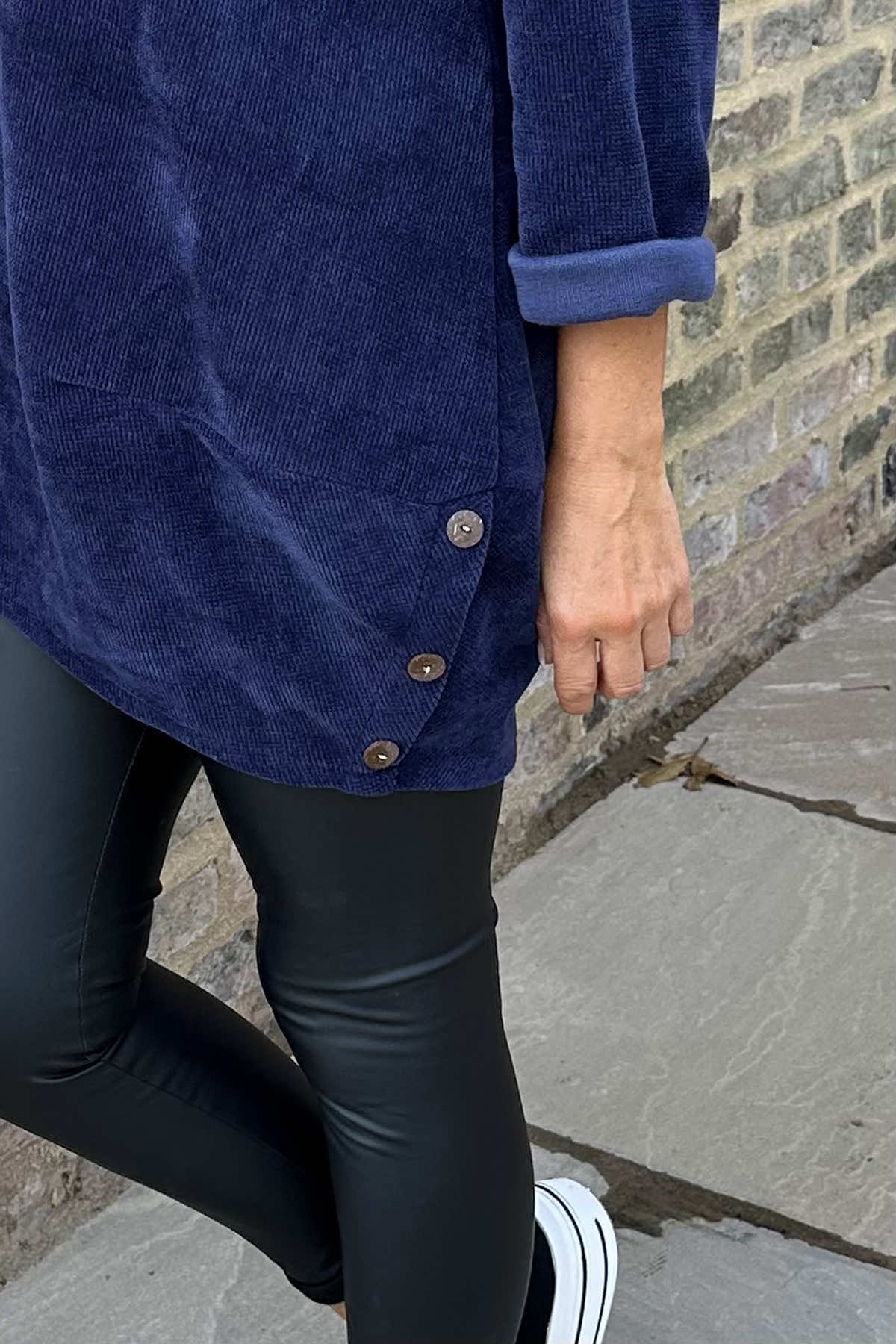 Kiera Button Detail Cord Top Navy