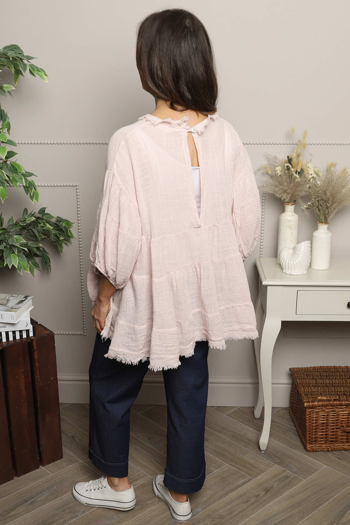 Bingham Tiered Cotton Top Pink