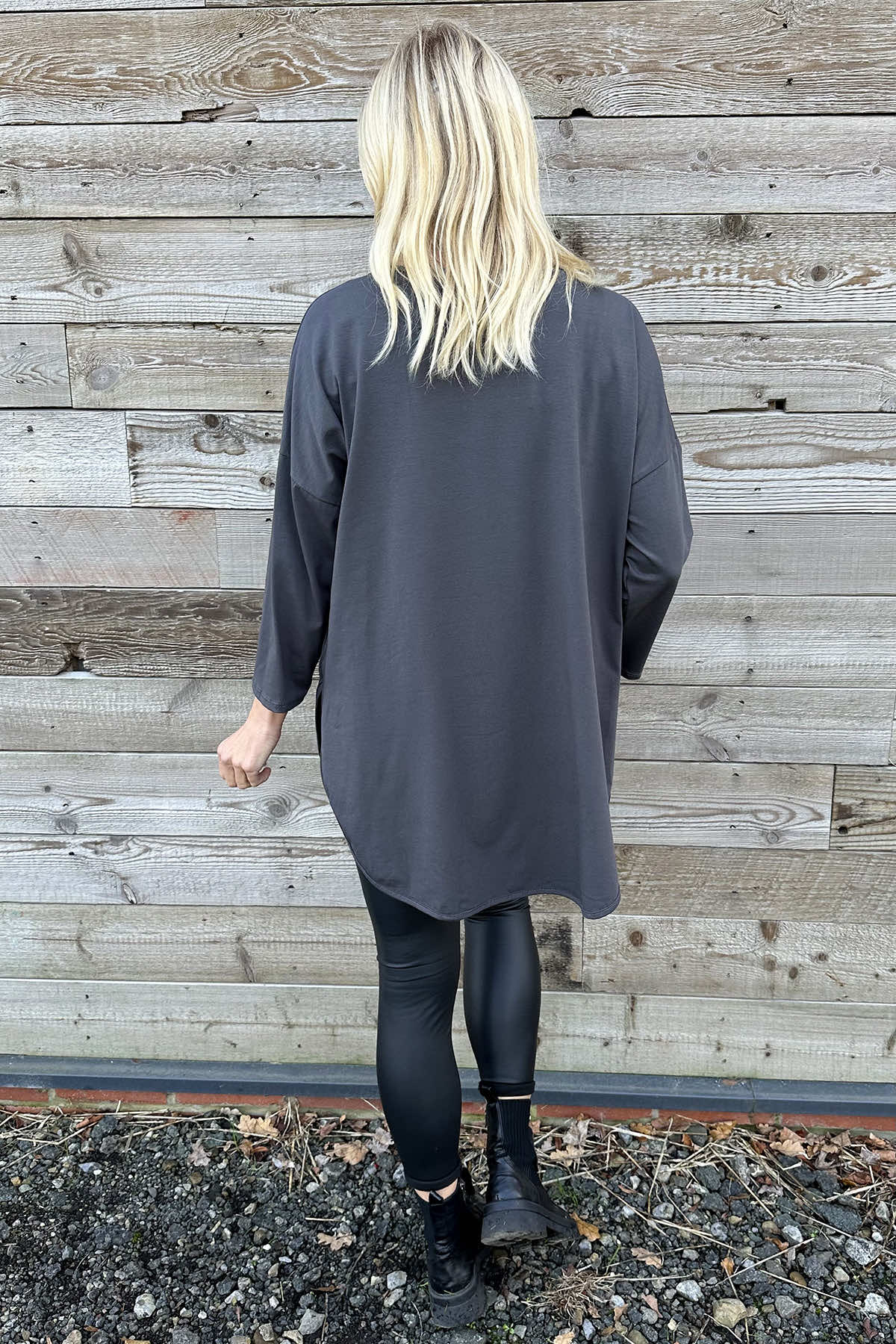 Billie V-Neck Cotton Top Charcoal