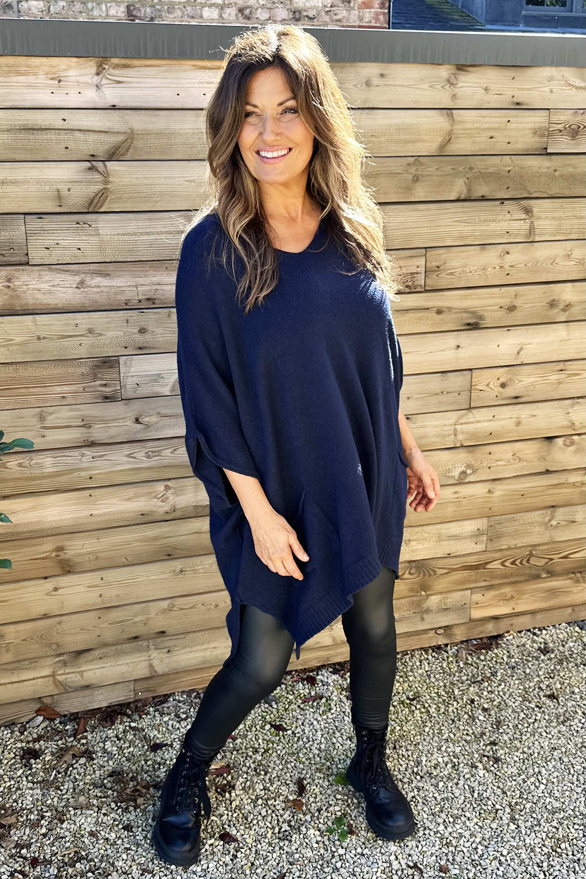 Ellie V-Neck Poncho Jumper Navy