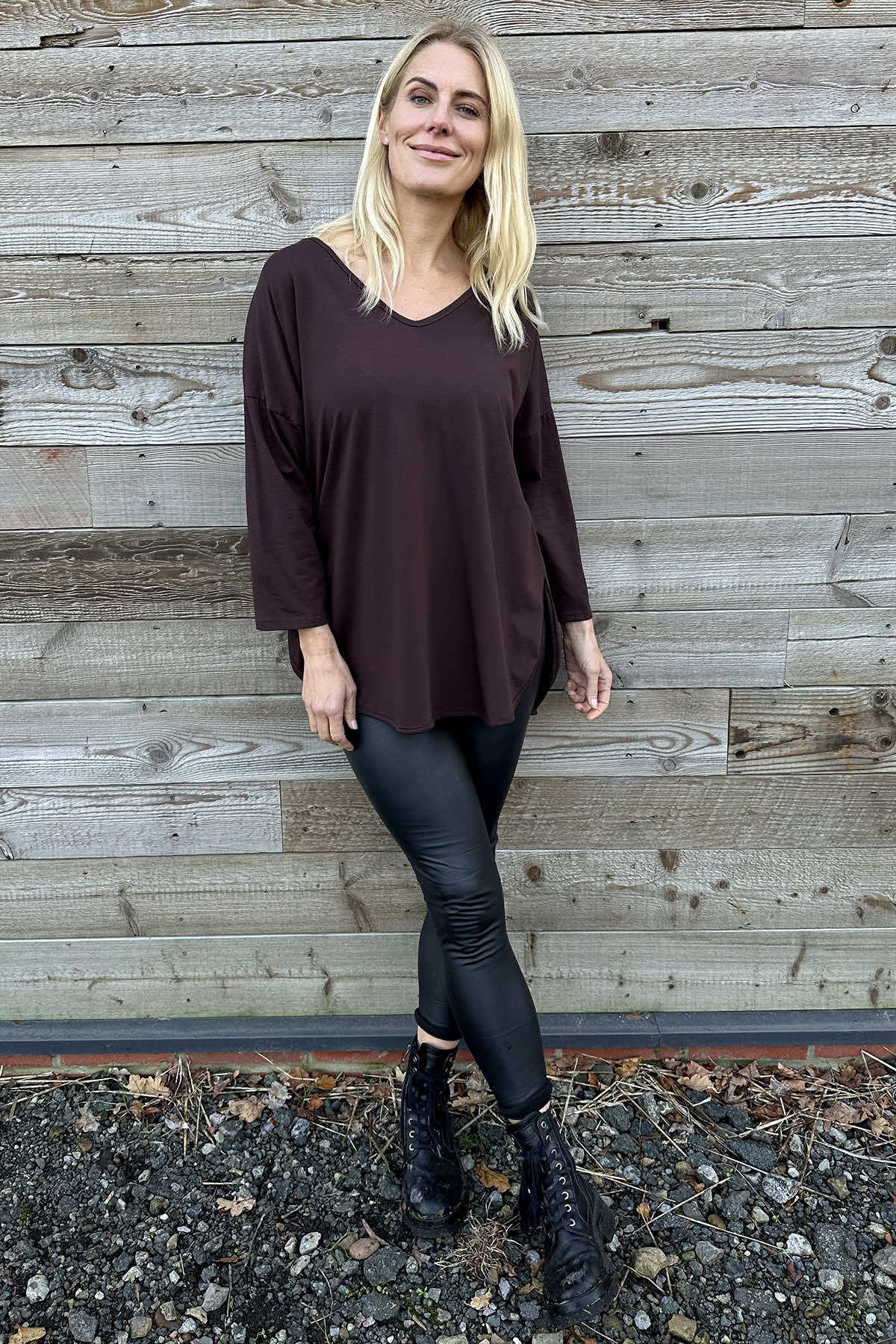 Billie V-Neck Cotton Top Cocoa