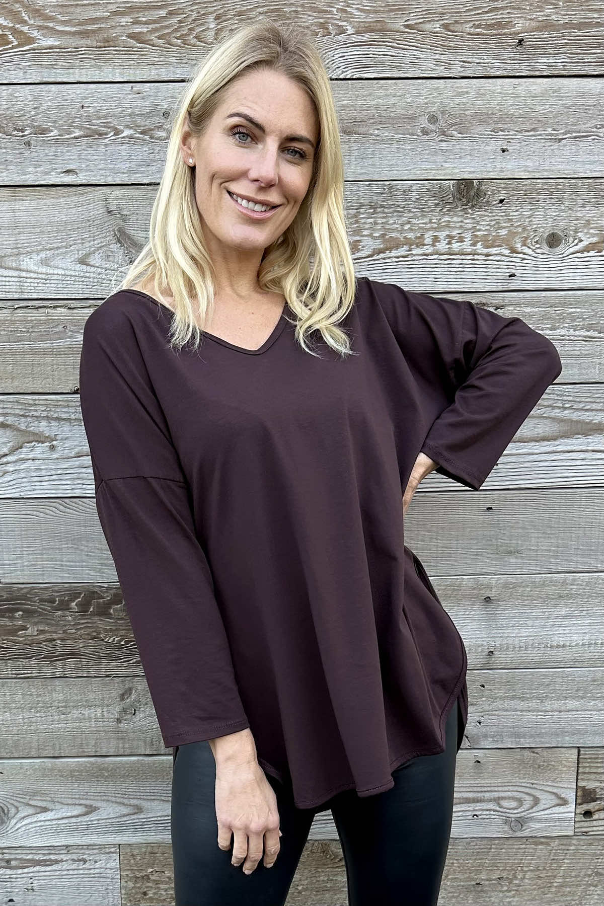 Billie V-Neck Cotton Top Cocoa