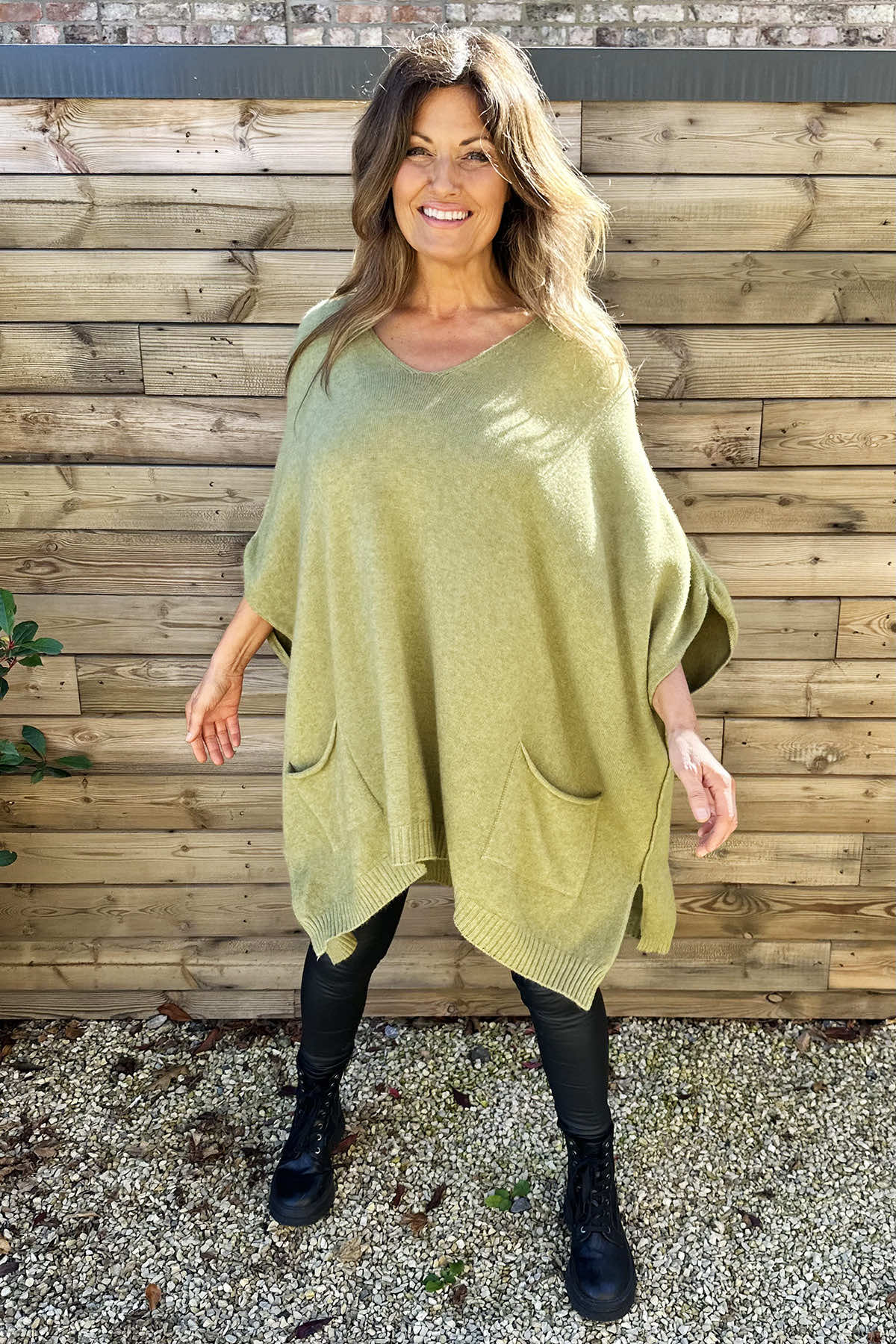 Ellie V-Neck Poncho Jumper Olive