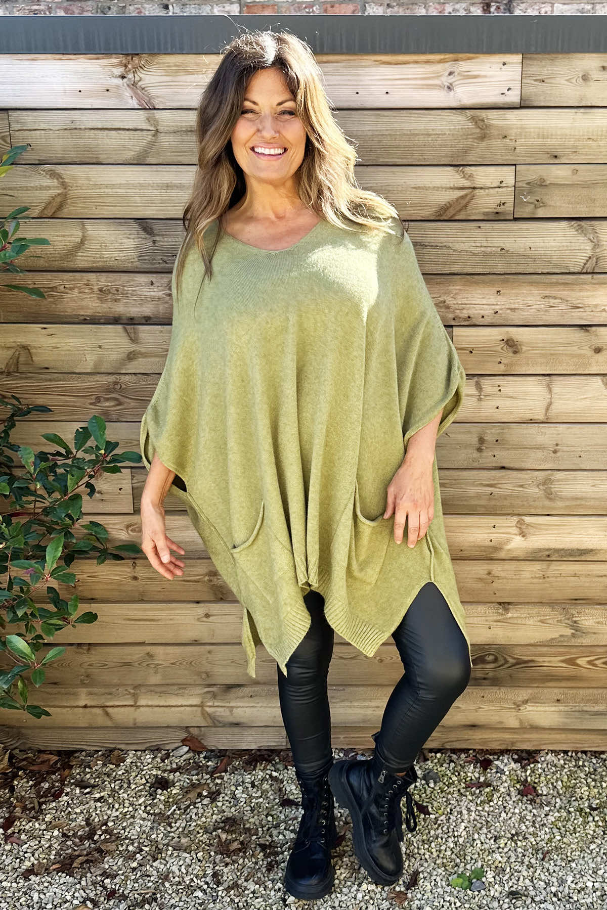 Ellie V-Neck Poncho Jumper Olive