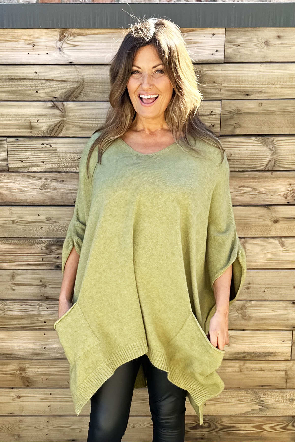 Ellie V-Neck Poncho Jumper Olive