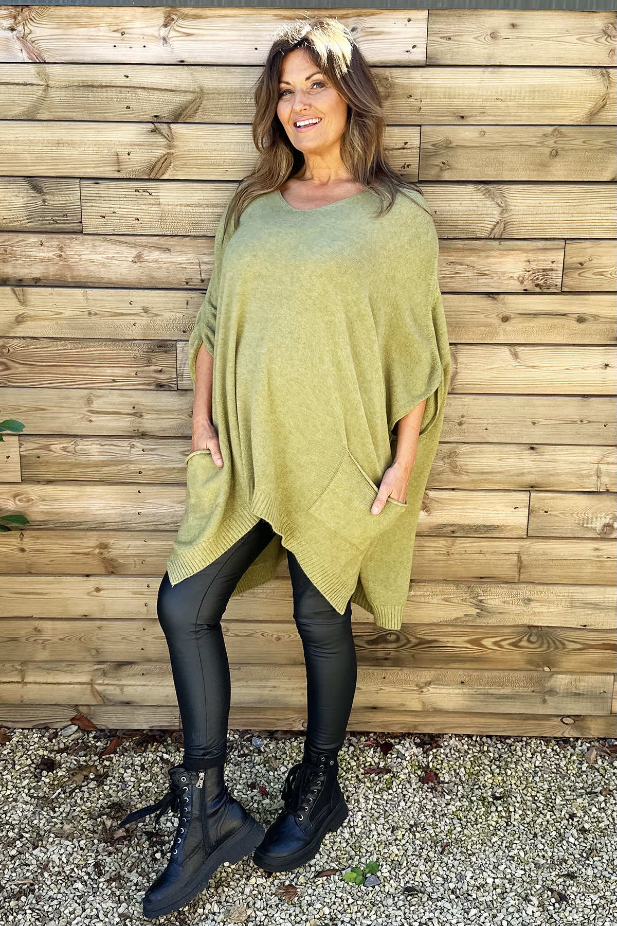 Ellie V-Neck Poncho Jumper Olive