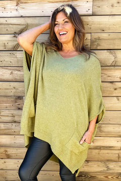 Ellie V-Neck Poncho Jumper Olive