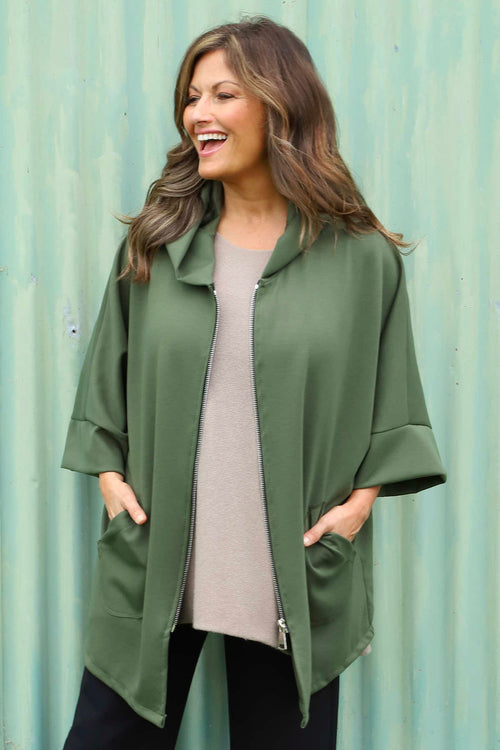 Marjorie Zip Hooded Jacket Khaki - Image 2