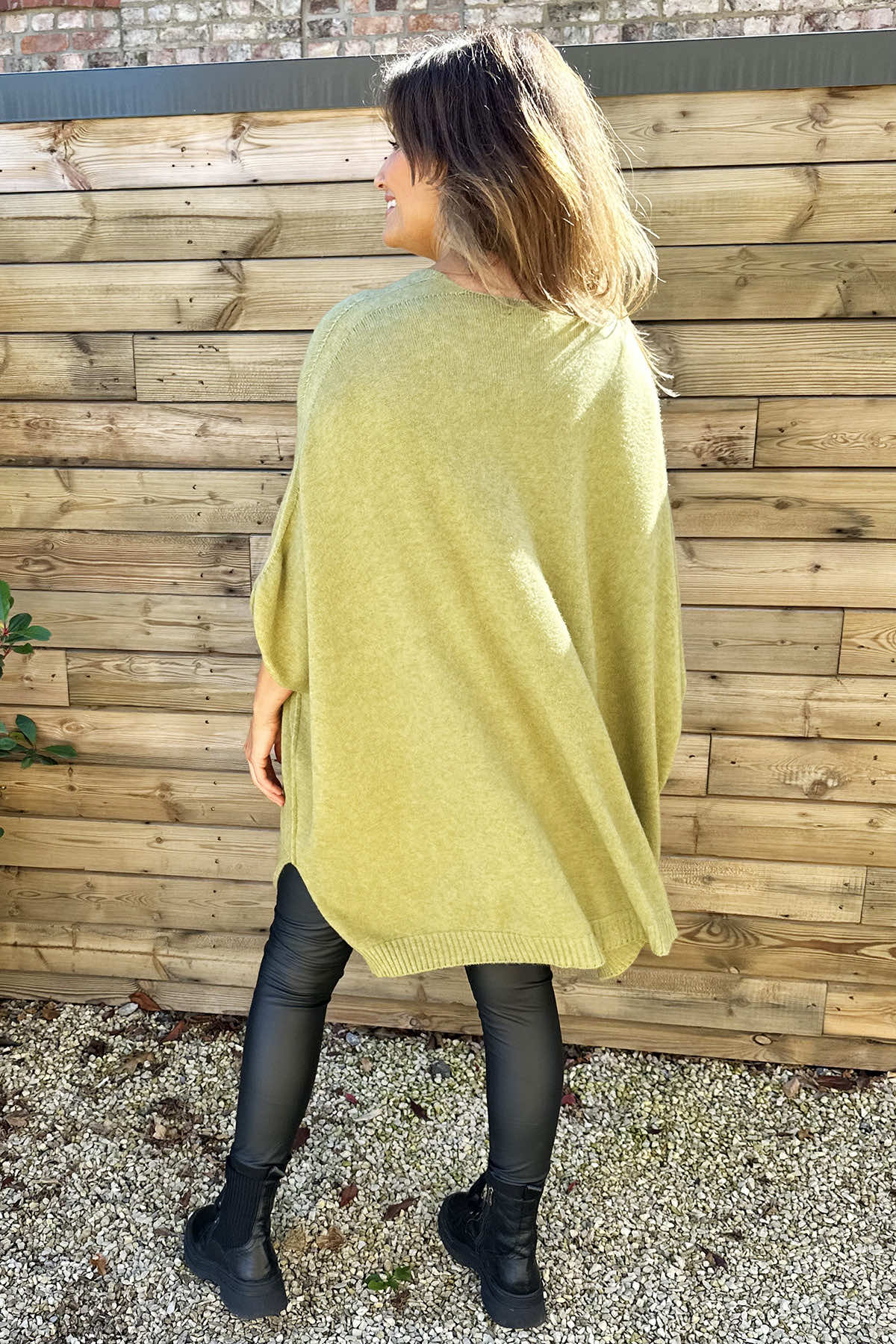 Ellie V-Neck Poncho Jumper Olive